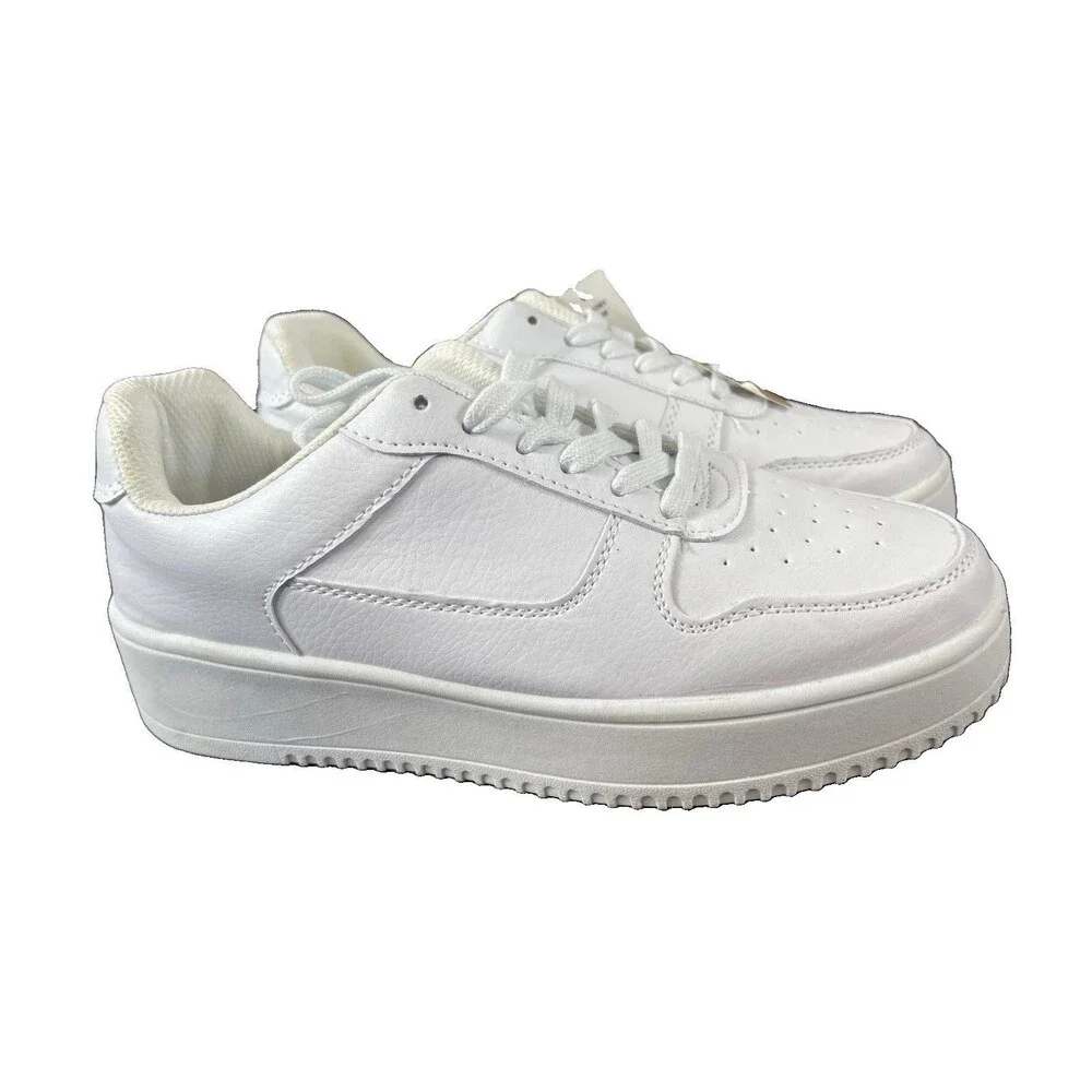 No Boundaries White Platform Sneakers Womens 7.5W Wide Lace Up